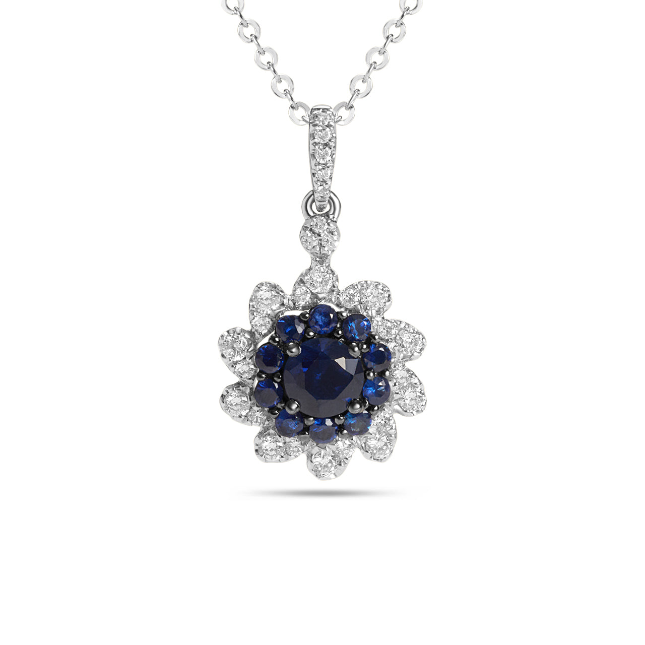 Sapphire & Diamond Halo Cluster Necklace