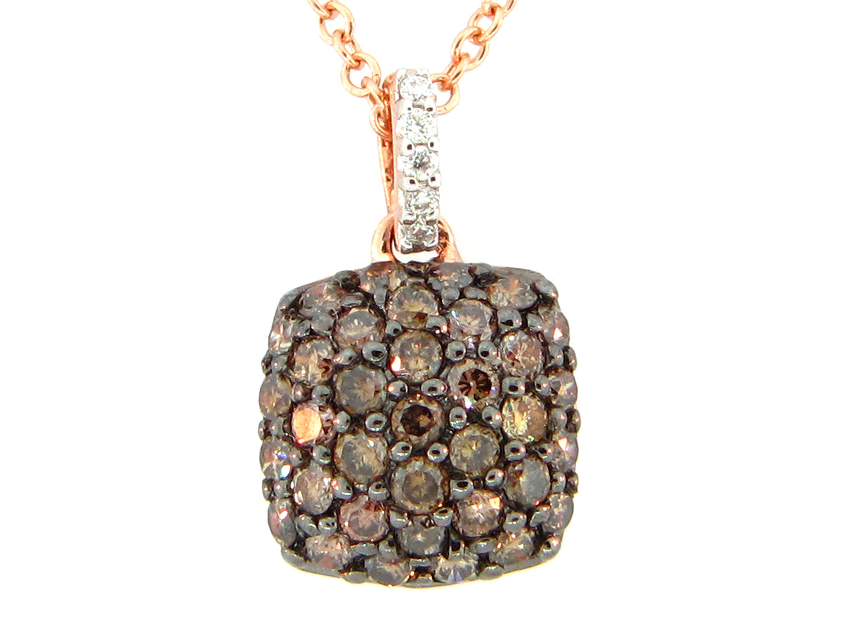 BROWN & WHITE DIAMOND PENDANT, 14KR (N)