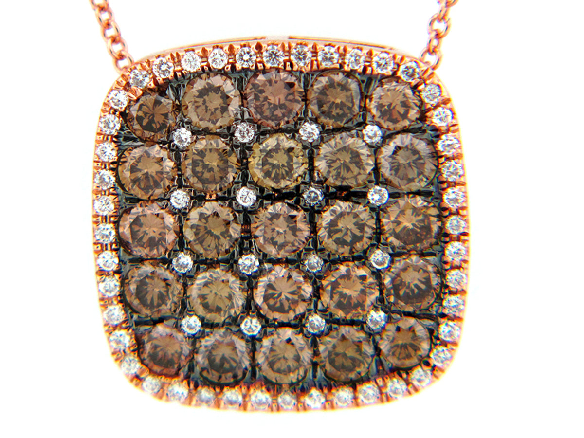 BROWN & WHITE DIAMOND PENDANT, 18KR (N)