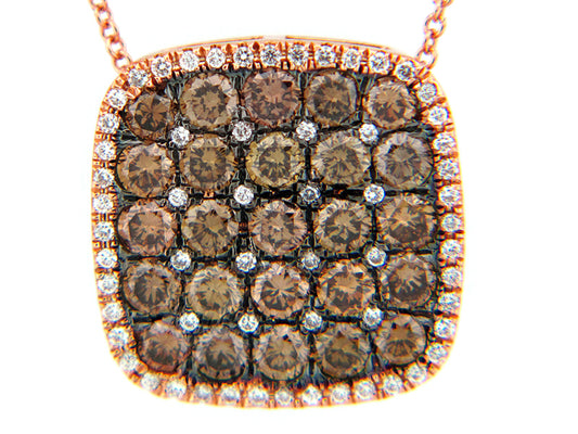 BROWN & WHITE DIAMOND PENDANT, 18KR (N)