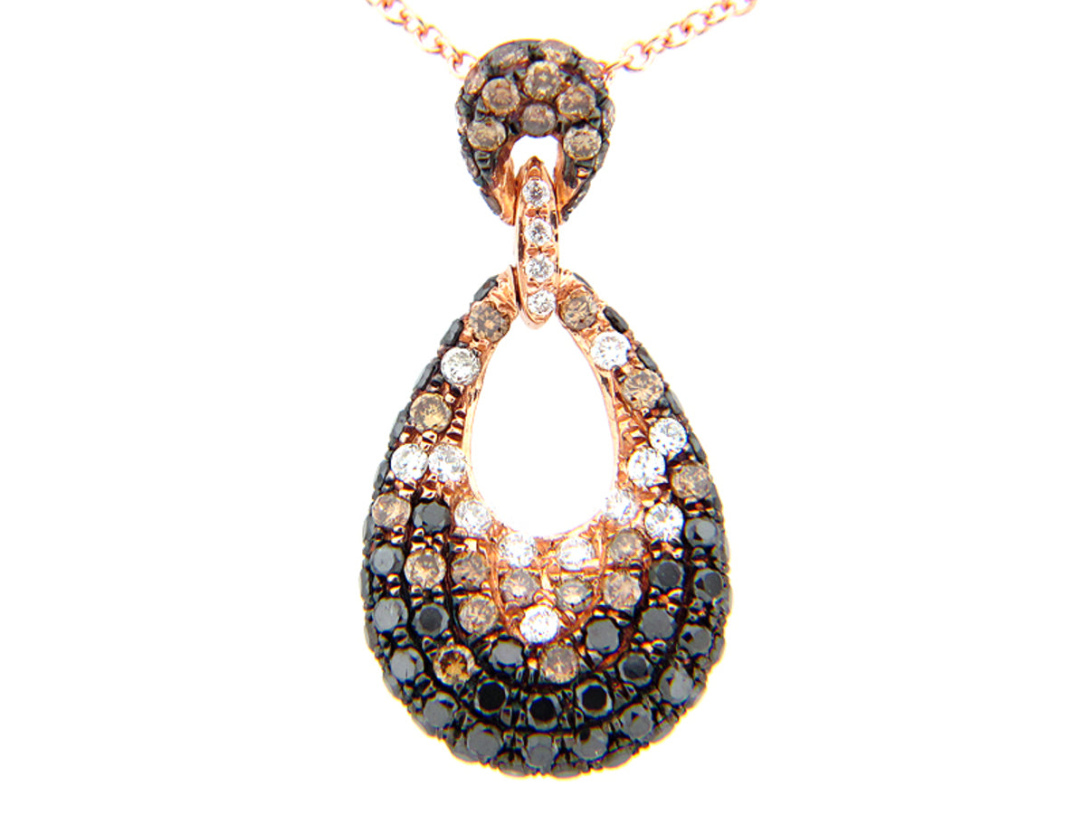 BLACK, BROWN & WHITE DIAMOND PENDANT, 18KR (R/N)