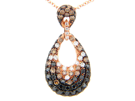 BLACK, BROWN & WHITE DIAMOND PENDANT, 18KR (R/N)
