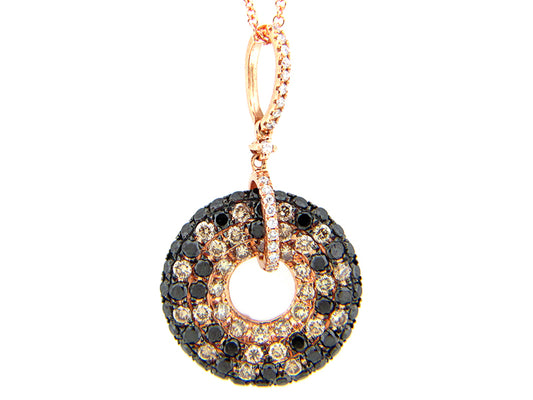 BLACK, BROWN & WHITE DIAMOND PENDANT, 18KR (R/N)