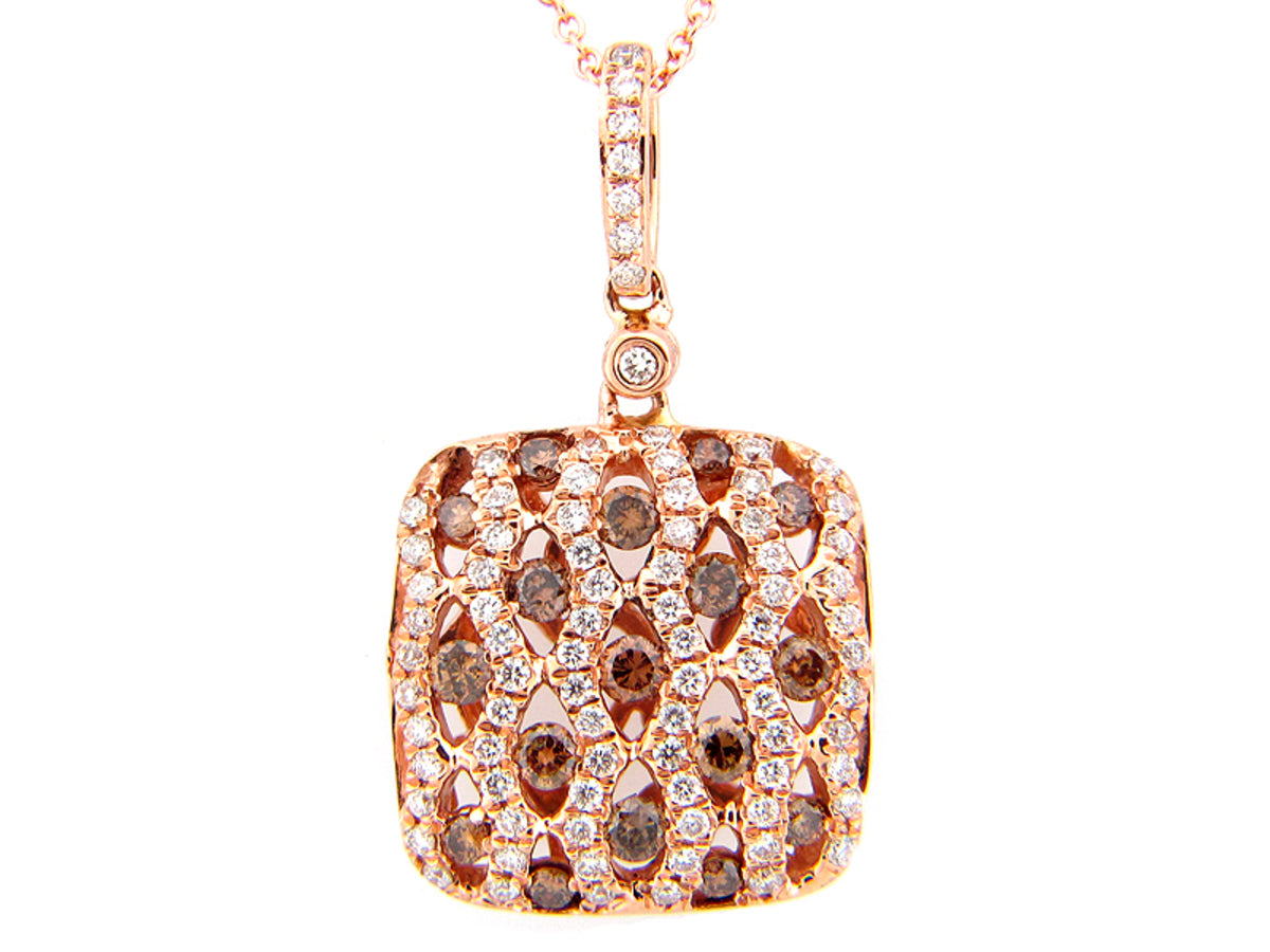 BROWN & WHITE DIAMOND PENDANT, 18KR (N)