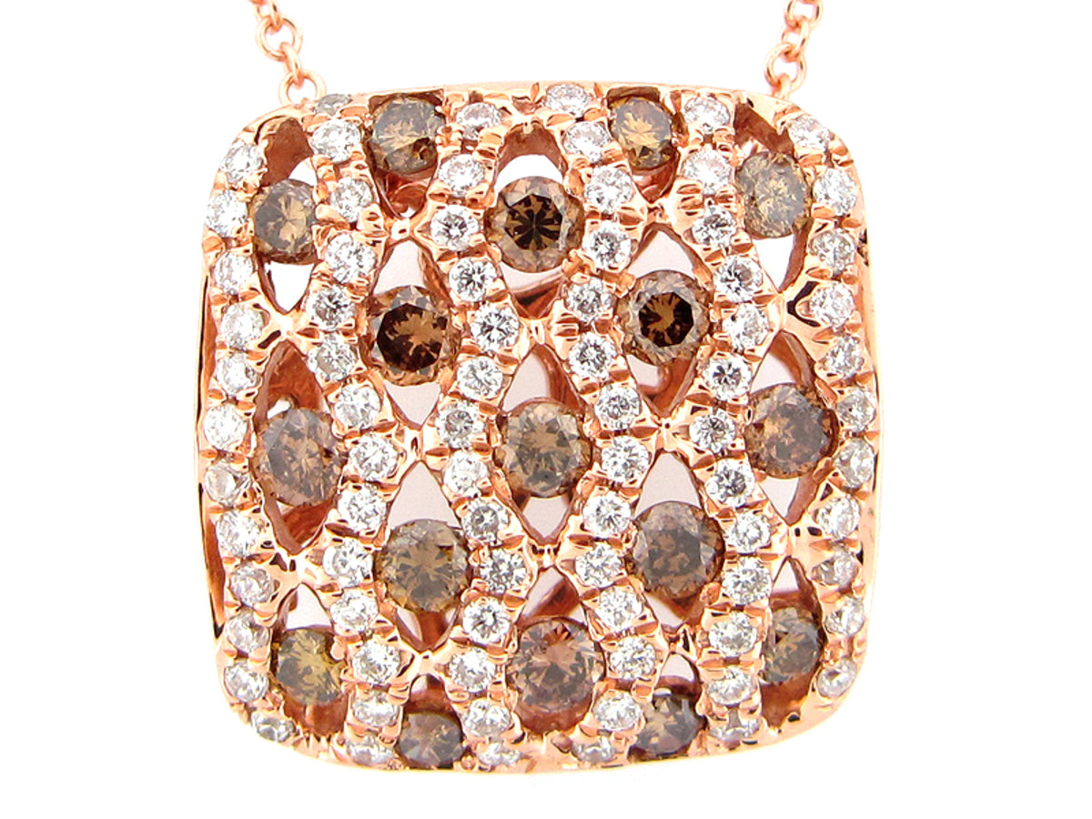 BROWN & WHITE DIAMOND PENDANT, 18KR (N)