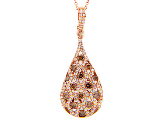 BROWN & WHITE DIAMOND PENDANT, 18KR (N)