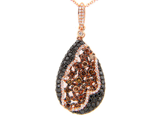 BLACK, BROWN & WHITE DIAMOND PENDANT, 18KR (R/N)