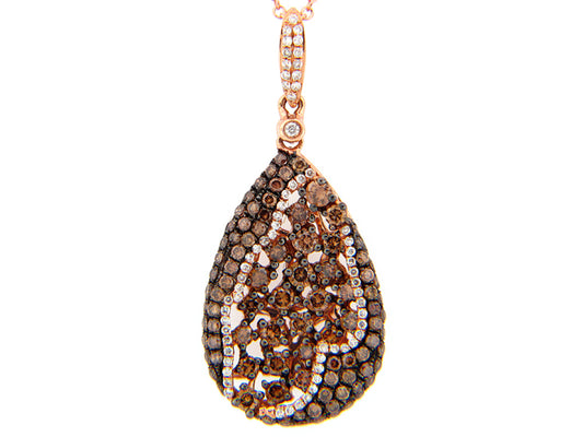 BROWN & WHITE DIAMOND PENDANT, 18KR (N)