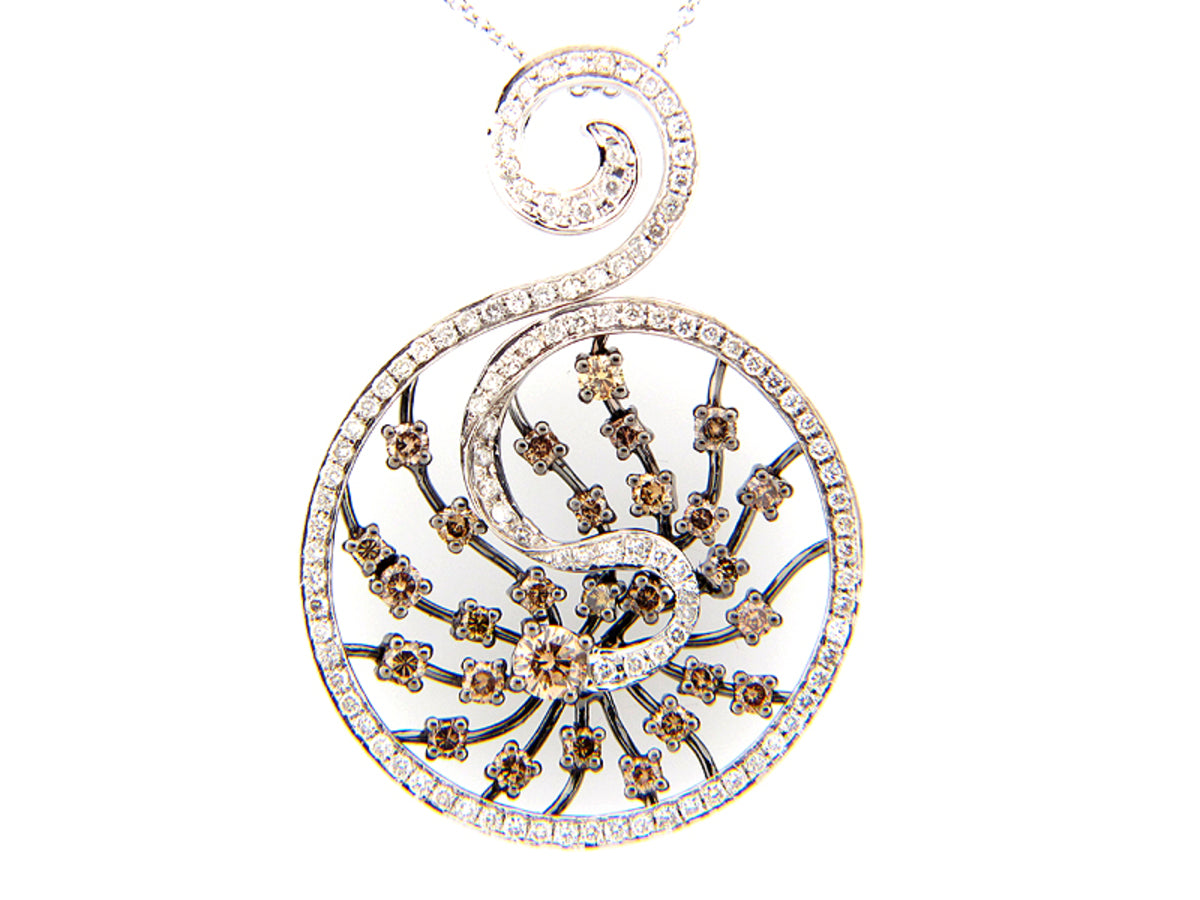 BROWN & WHITE DIAMOND PENDANT, 18KW (N)