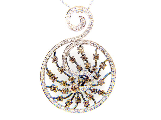 BROWN & WHITE DIAMOND PENDANT, 18KW (N)