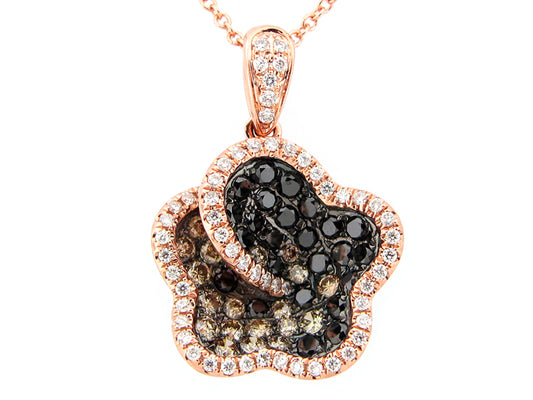 BLACK, BROWN, & WHITE DIAMOND PENDANT, 14KR (R/N)