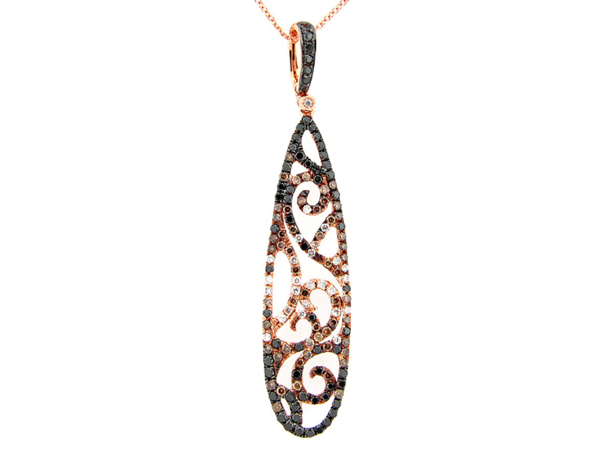 BLACK, BROWN & WHITE DIAMOND PENDANT, 18KR (R/N)