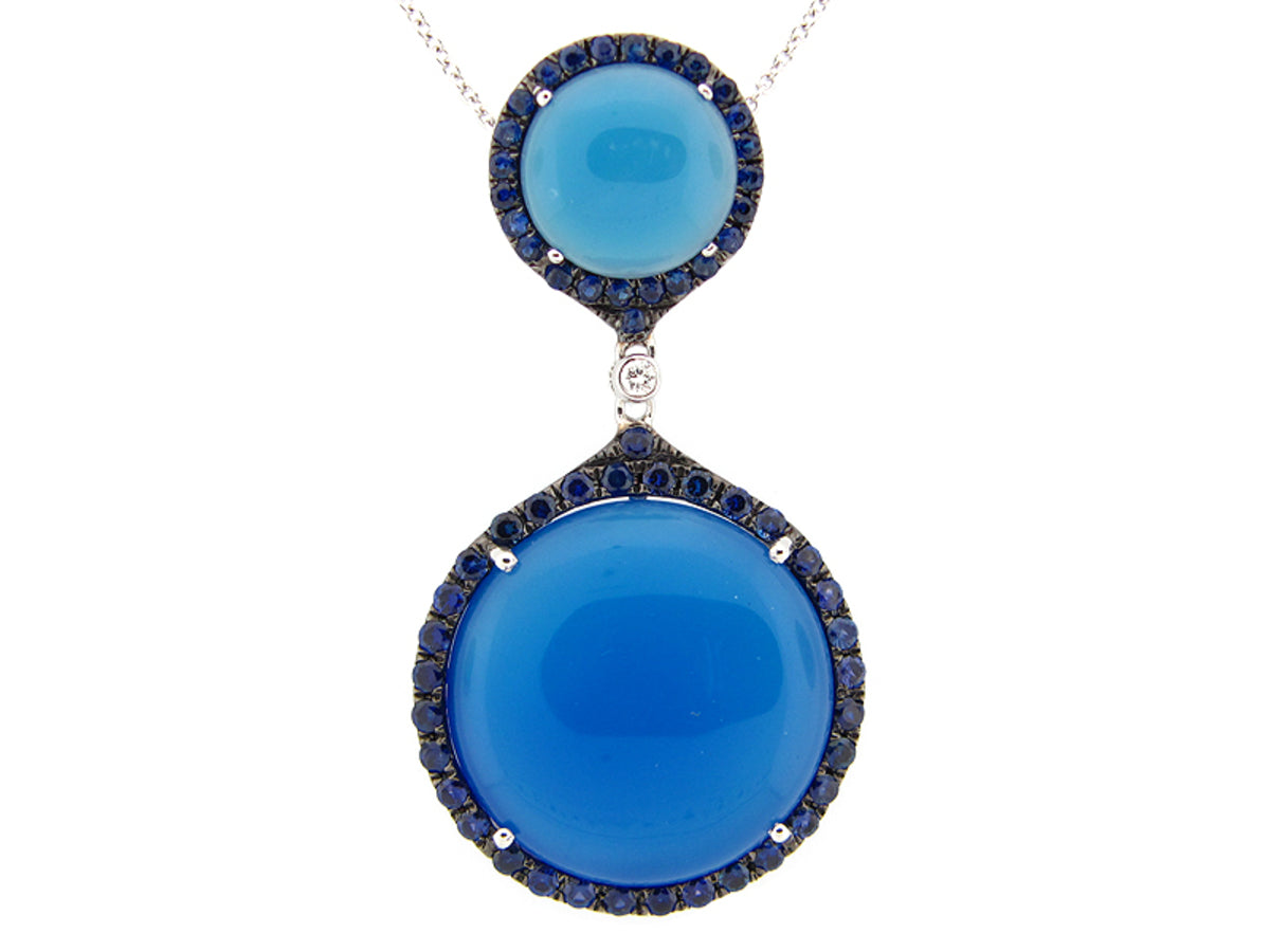 BLUE AGATE, SAPPHIRE & DIAMOND PENDANT, 14KW (D/H), C=12.01