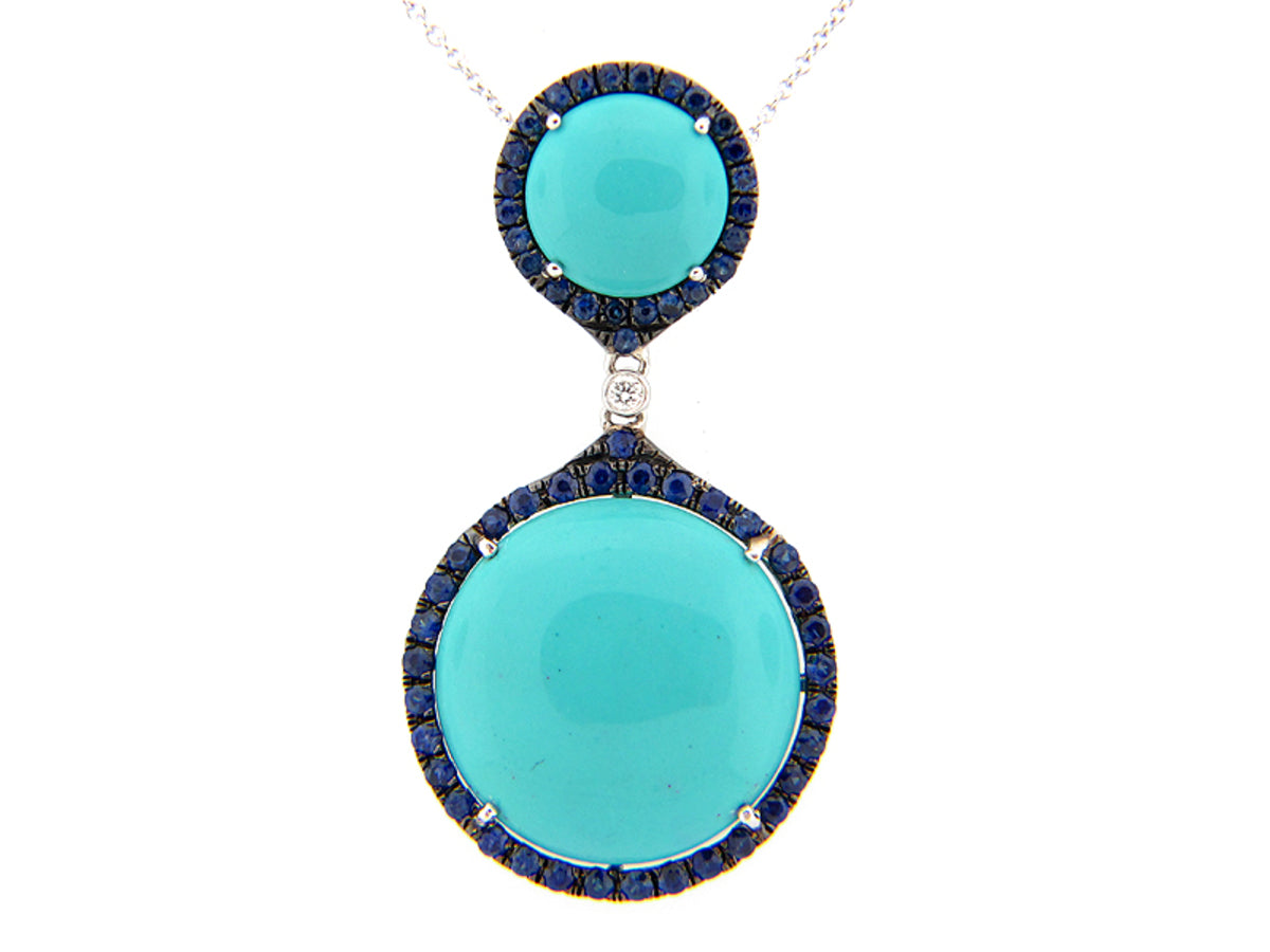 SAPPHIRE, RECONSTRUCTED TURQUISE & DIAMOND PENDANT, 14KW (N/H), C=12.01