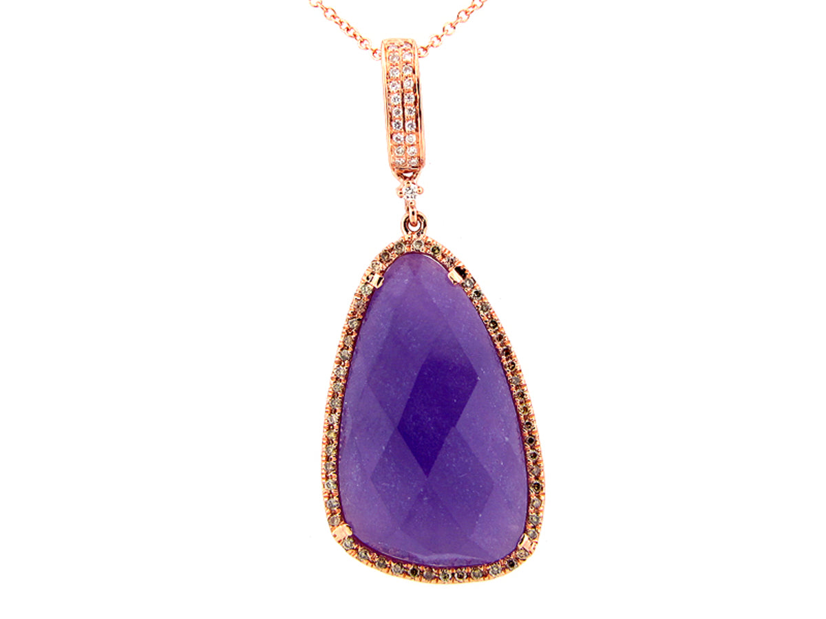 LAVENDAR JADE, BROWN & WHITE DIAMOND PENDANT, 14KR (B)