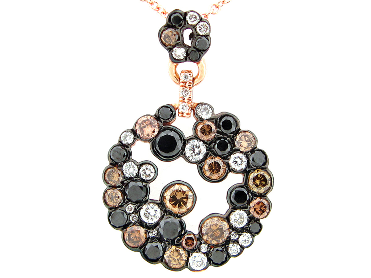 BLACK, BROWN & WHITE DIAMOND PENDANT, 18KR (R/N)