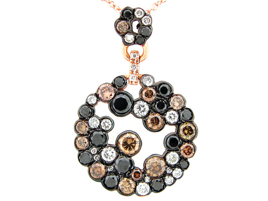 BLACK, BROWN & WHITE DIAMOND PENDANT, 18KR (R/N)