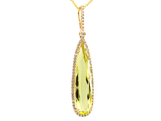 LEMON QUARTZ & DIAMOND PENDANT, 14KY (H)