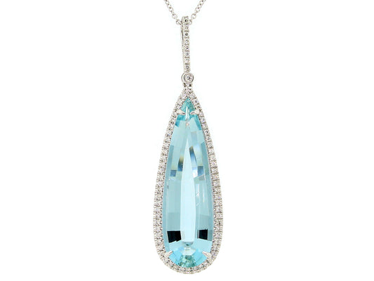 AQUAMARINE & DIAMOND PENDANT, 14KW (H)