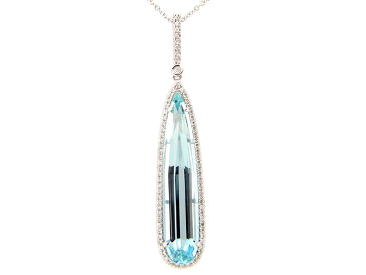 AQUAMARINE & DIAMOND PENDANT, 14KW (H)