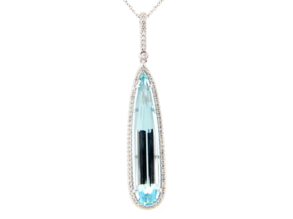 AQUAMARINE & DIAMOND PENDANT, 14KW (H)