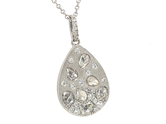Diamond Rose Cut Pear Pendant, Satin Finish