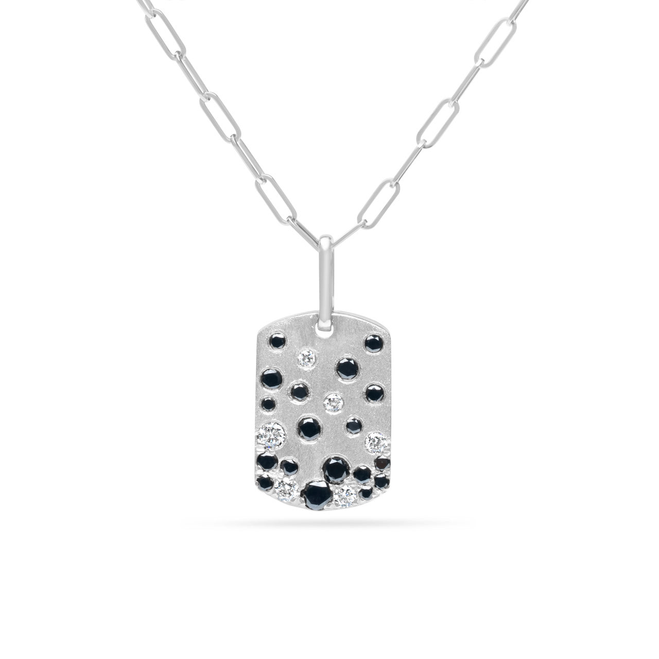Black & White Diamond Confetti Signature Dog Tag Necklace