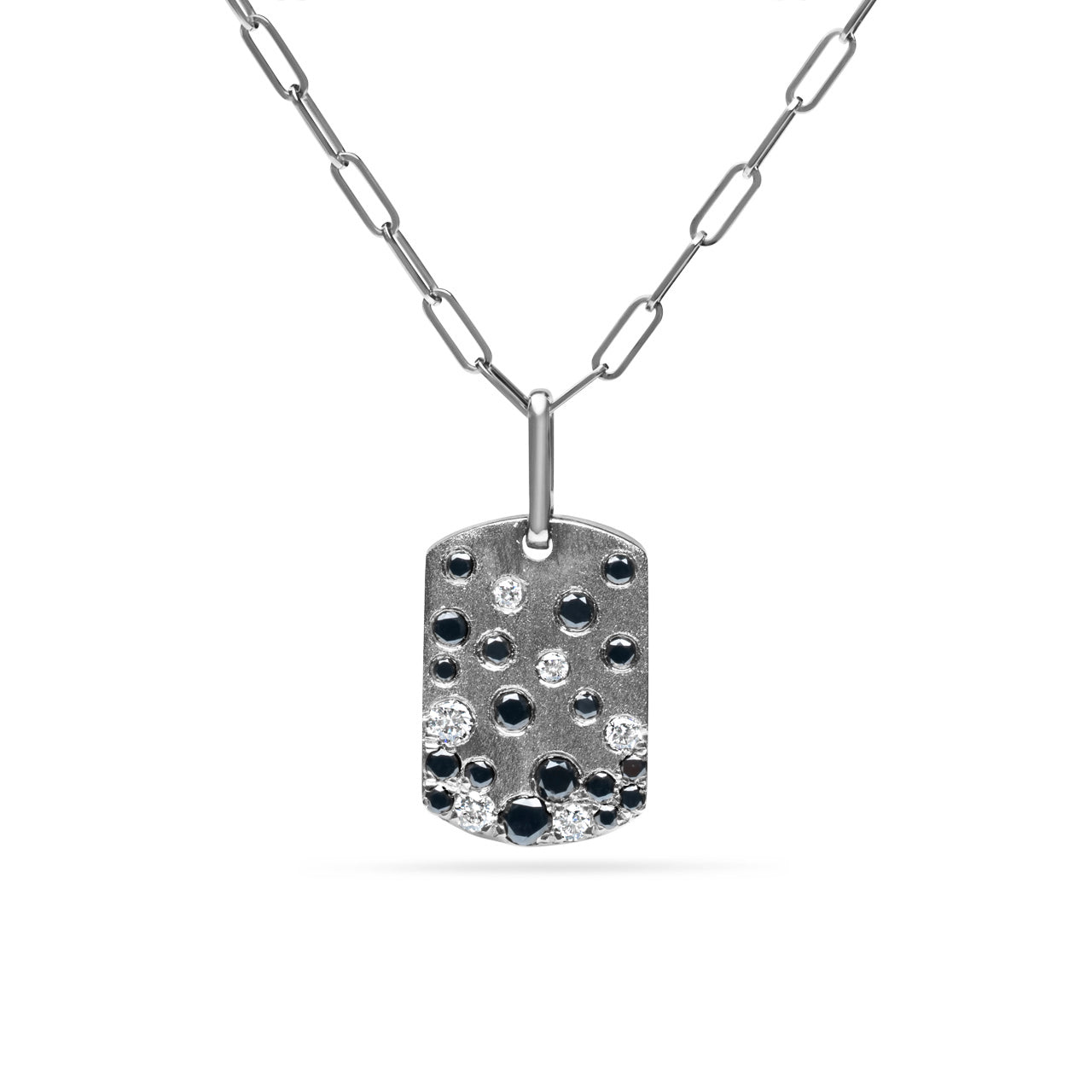Black & White Diamond Confetti Signature Dog Tag Necklace