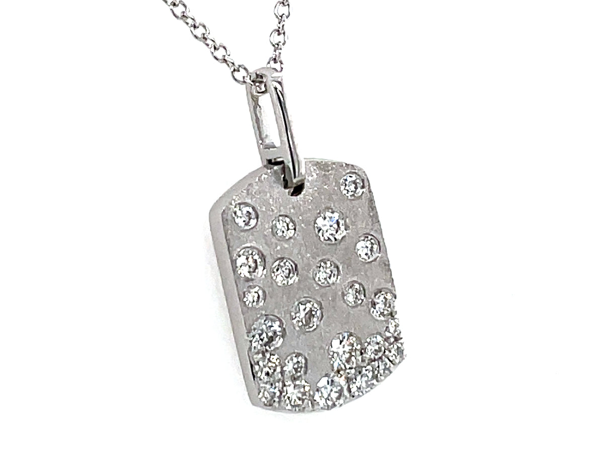 DIAMOND CONFETTI DOGTAG PENDANT, 10X14MM, 18"/16" CHAIN, SATIN FINISH
