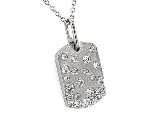DIAMOND CONFETTI DOGTAG PENDANT, 10X14MM, 18"/16" CHAIN, SATIN FINISH