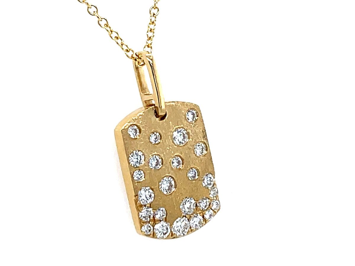 DIAMOND CONFETTI DOGTAG PENDANT, 10X14MM, 18"/16" CHAIN, SATIN FINISH