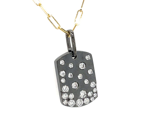 DIAMOND CONFETTI DOGTAG PENDANT, 10X14MM, 18" PAPERCLIP CHAIN, SATIN FINISH