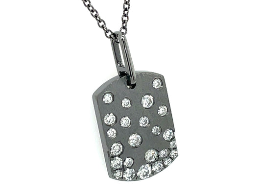 DIAMOND CONFETTI DOGTAG PENDANT, 10X14MM, 18"/16" CHAIN, SATIN FINISH