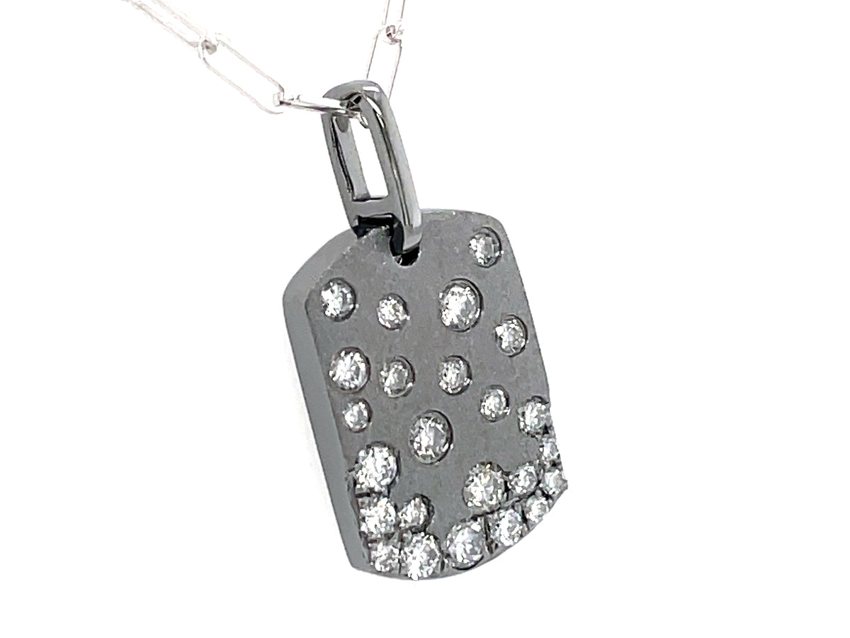 DIAMOND CONFETTI DOGTAG PENDANT, 10X14MM, 18" PAPERCLIP CHAIN, SATIN FINISH