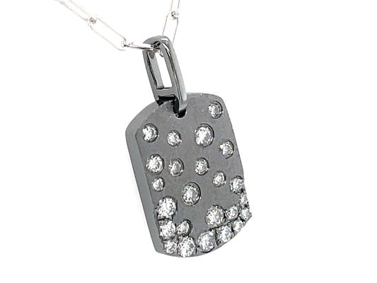DIAMOND CONFETTI DOGTAG PENDANT, 10X14MM, 18" PAPERCLIP CHAIN, SATIN FINISH