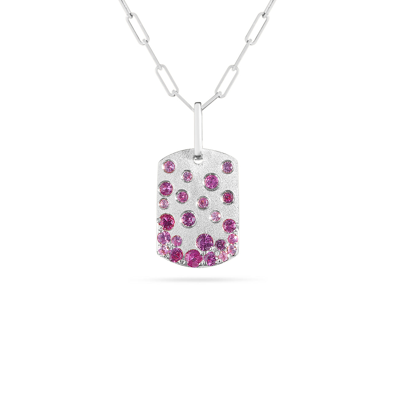 Pink Sapphire & Ruby Confetti Signature Dog Tag Necklace
