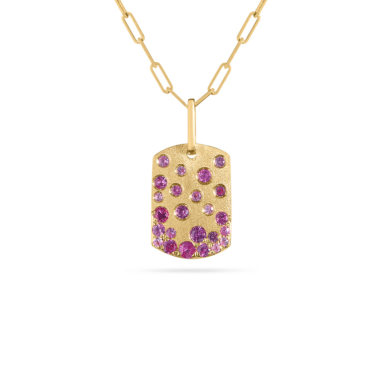 Pink Sapphire & Ruby Confetti Signature Dog Tag Necklace
