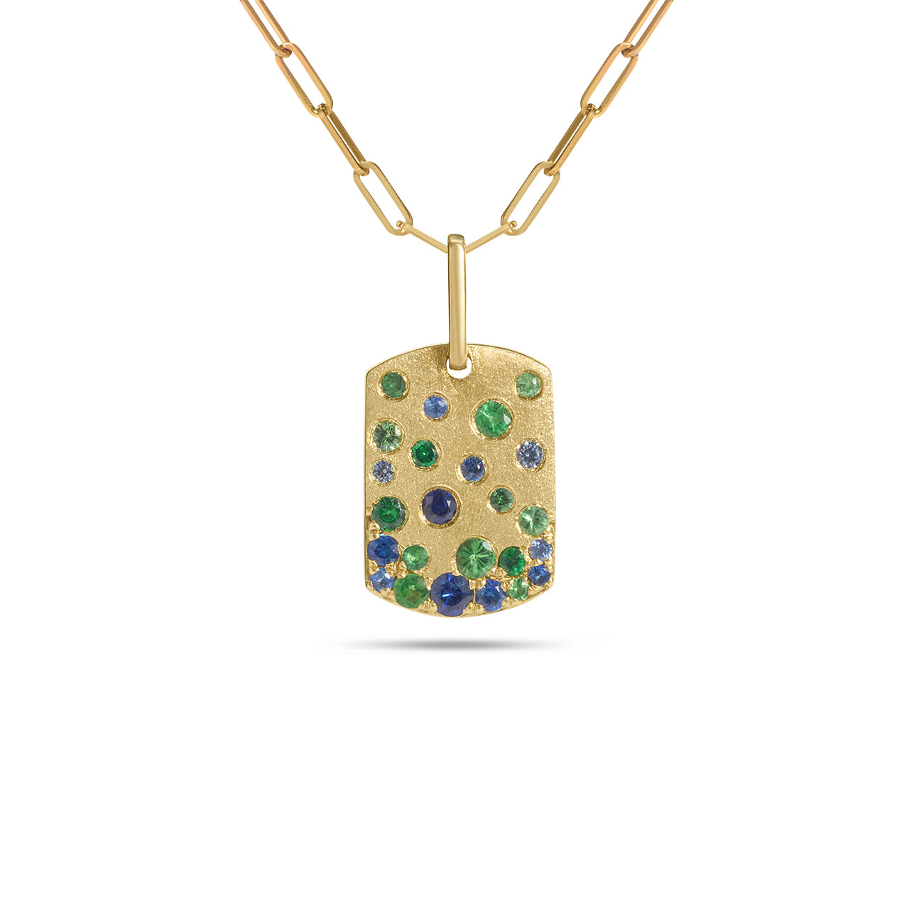 Sapphire & Tsavorite Confetti Signature Dog Tag Necklace