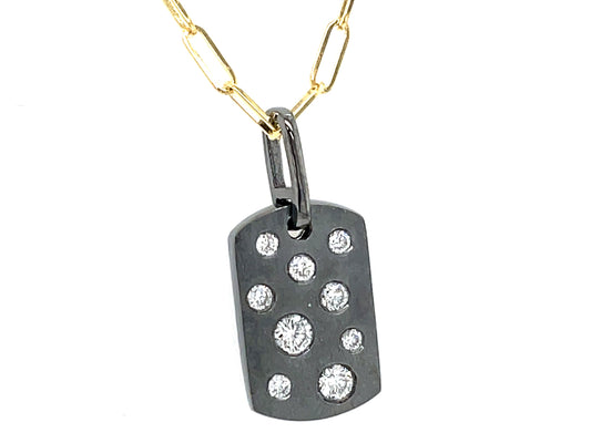 DIAMOND FLUSH SET DOG TAG PENDANT, 8X12MM, 18" PAPERCLIP CHAIN, SATIN FINISH