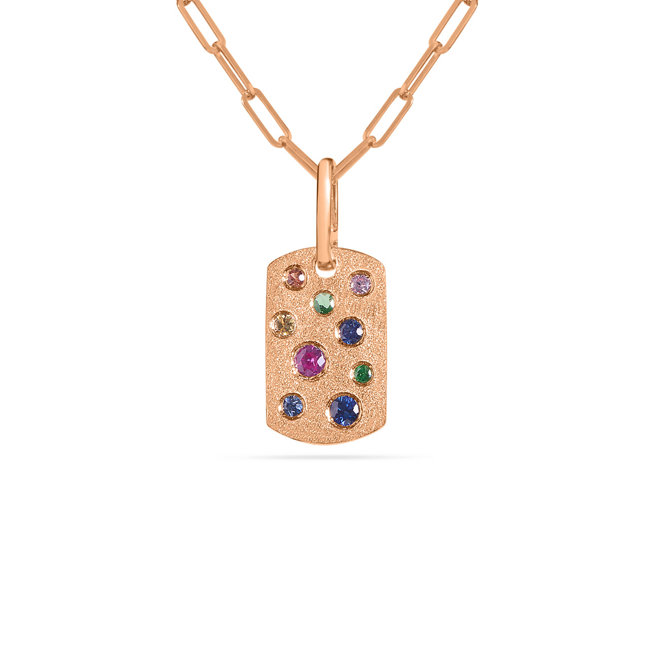Rainbow Sapphire Confetti Mini Dog Tag Necklace