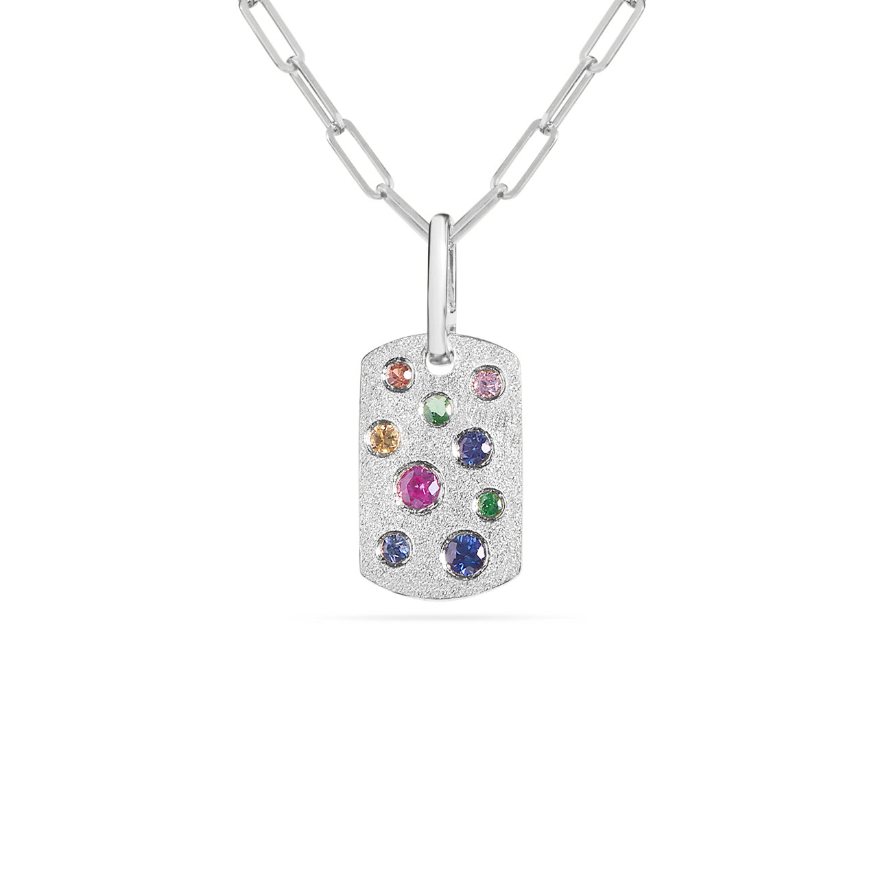 Rainbow Sapphire Confetti Mini Dog Tag Necklace