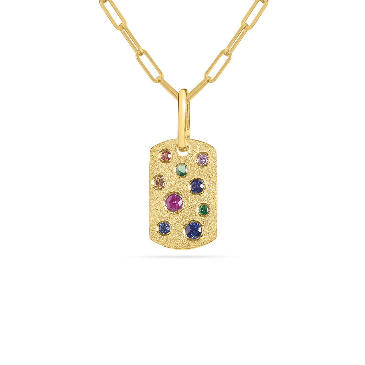 Rainbow Sapphire Confetti Mini Dog Tag Necklace