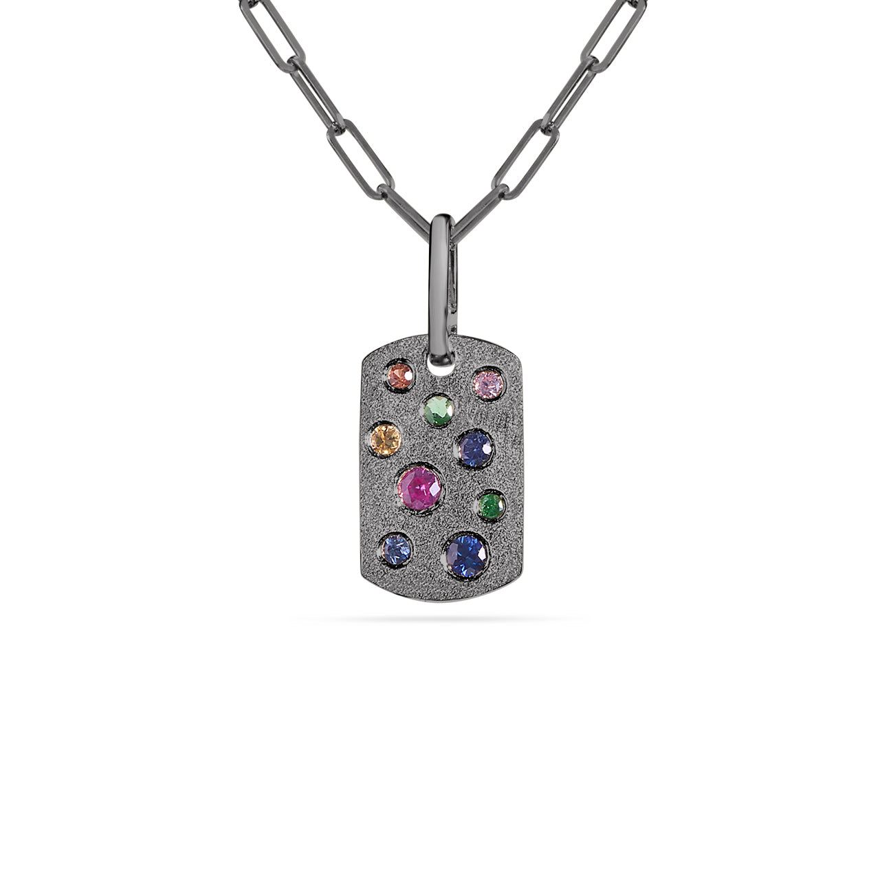 Rainbow Sapphire Confetti Mini Dog Tag Necklace
