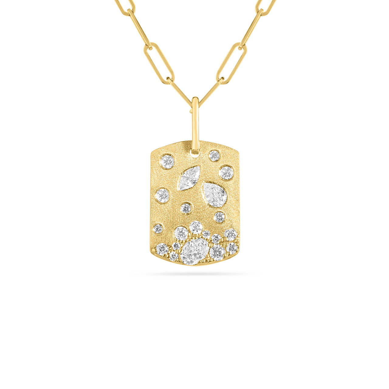 Fancy Cut Diamond Confetti Dog Tag Necklace