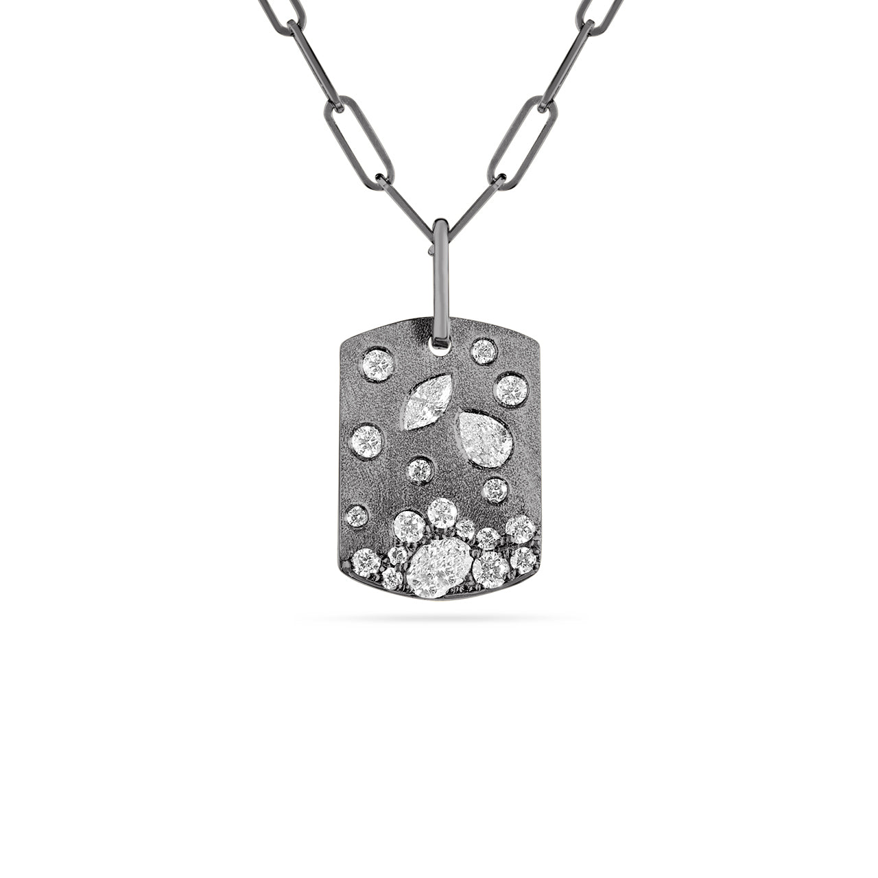 Fancy Cut Diamond Confetti Dog Tag Necklace