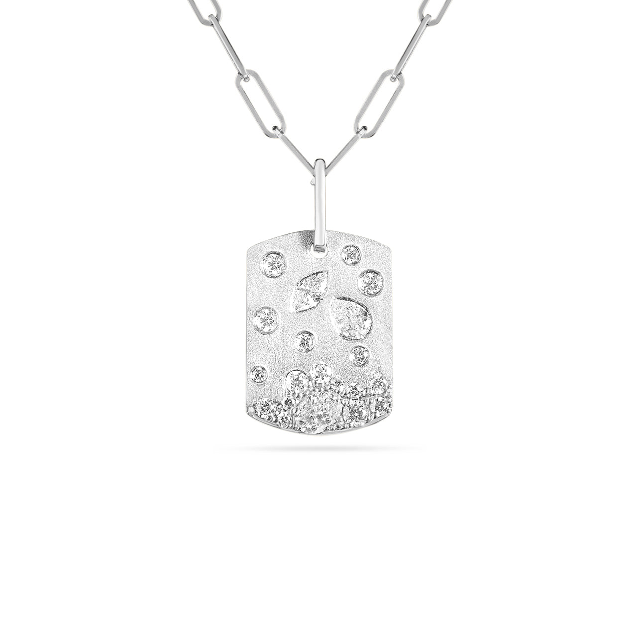 Fancy Cut Diamond Confetti Dog Tag Necklace