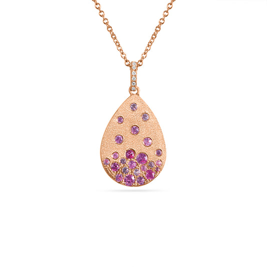 Pink Sapphire, Ruby & Diamond Confetti Pear Necklace