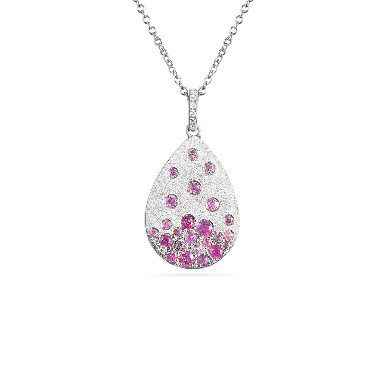 Pink Sapphire, Ruby & Diamond Confetti Pear Necklace