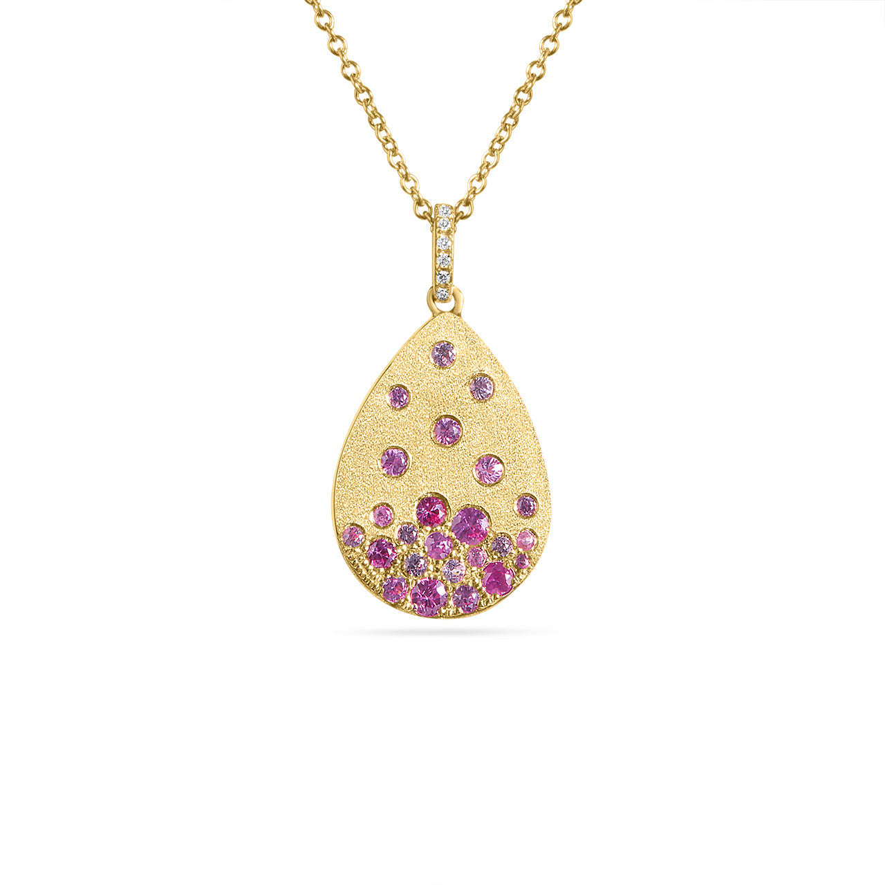 Pink Sapphire, Ruby & Diamond Confetti Pear Necklace