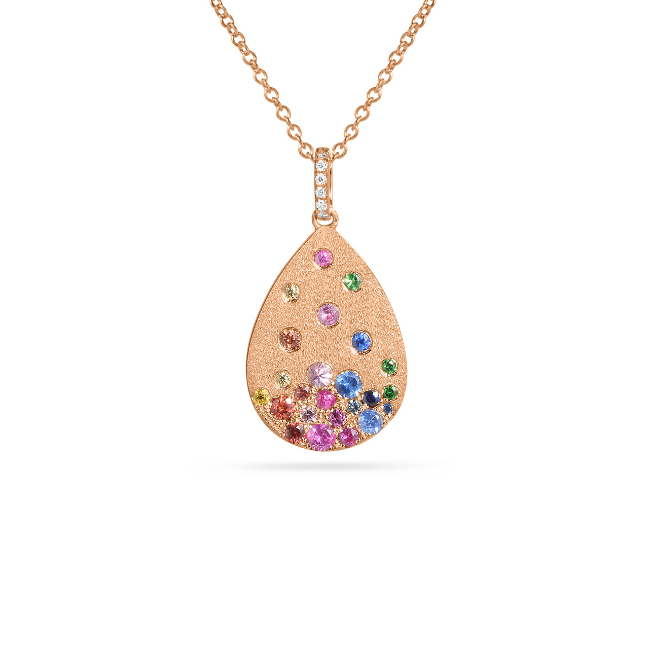 Rainbow Sapphire & Diamond Confetti Pear Necklace